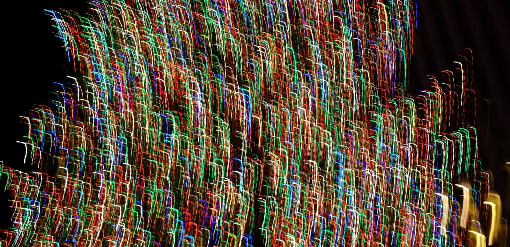 Abstract streaks of blurred, colored light.